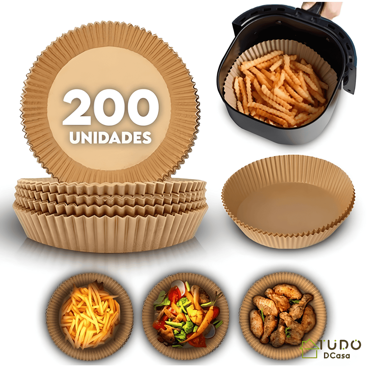 Formas de Papel Antiaderente  Descartável para AirFryer 200 Unidades