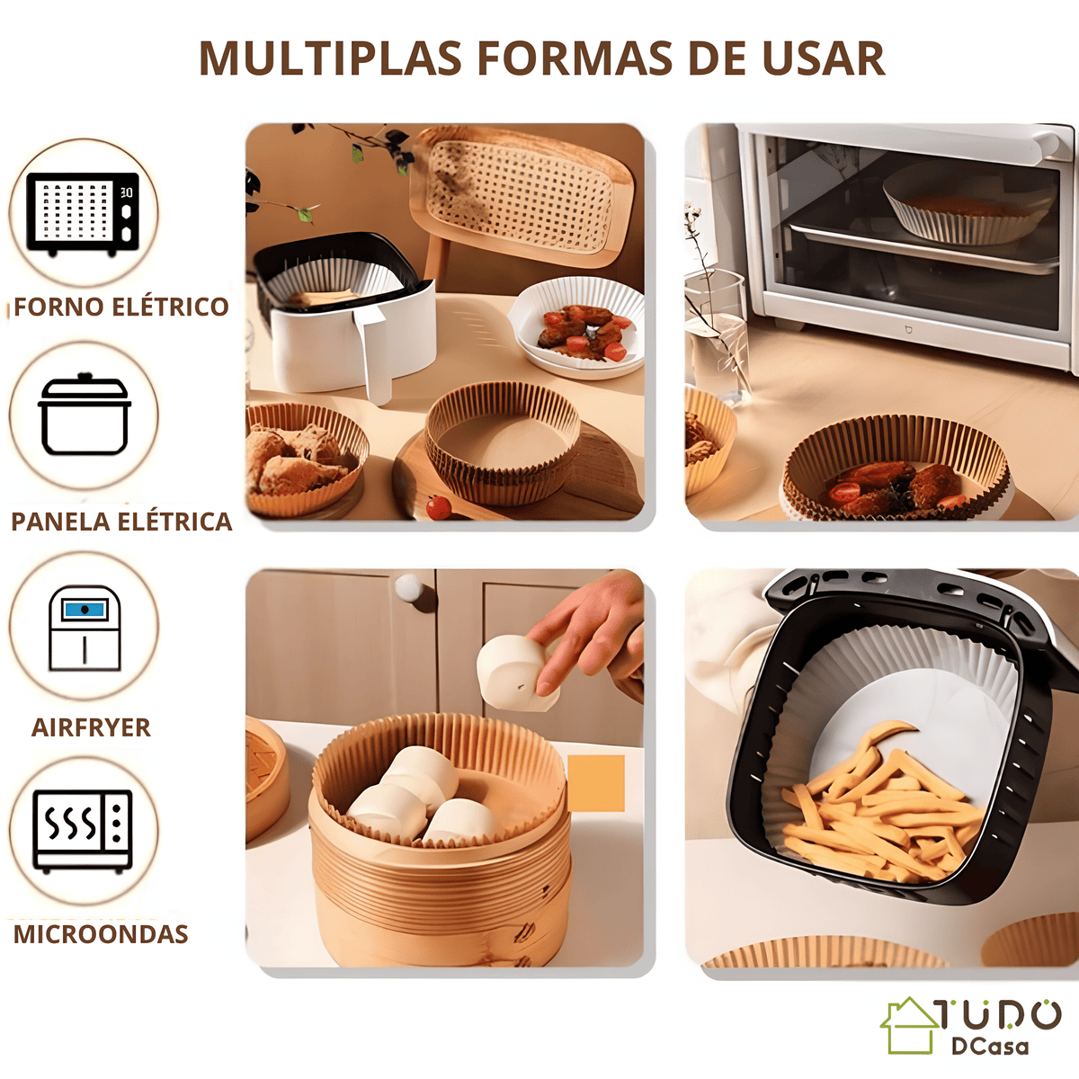 Formas de Papel Antiaderente  Descartável para AirFryer 200 Unidades