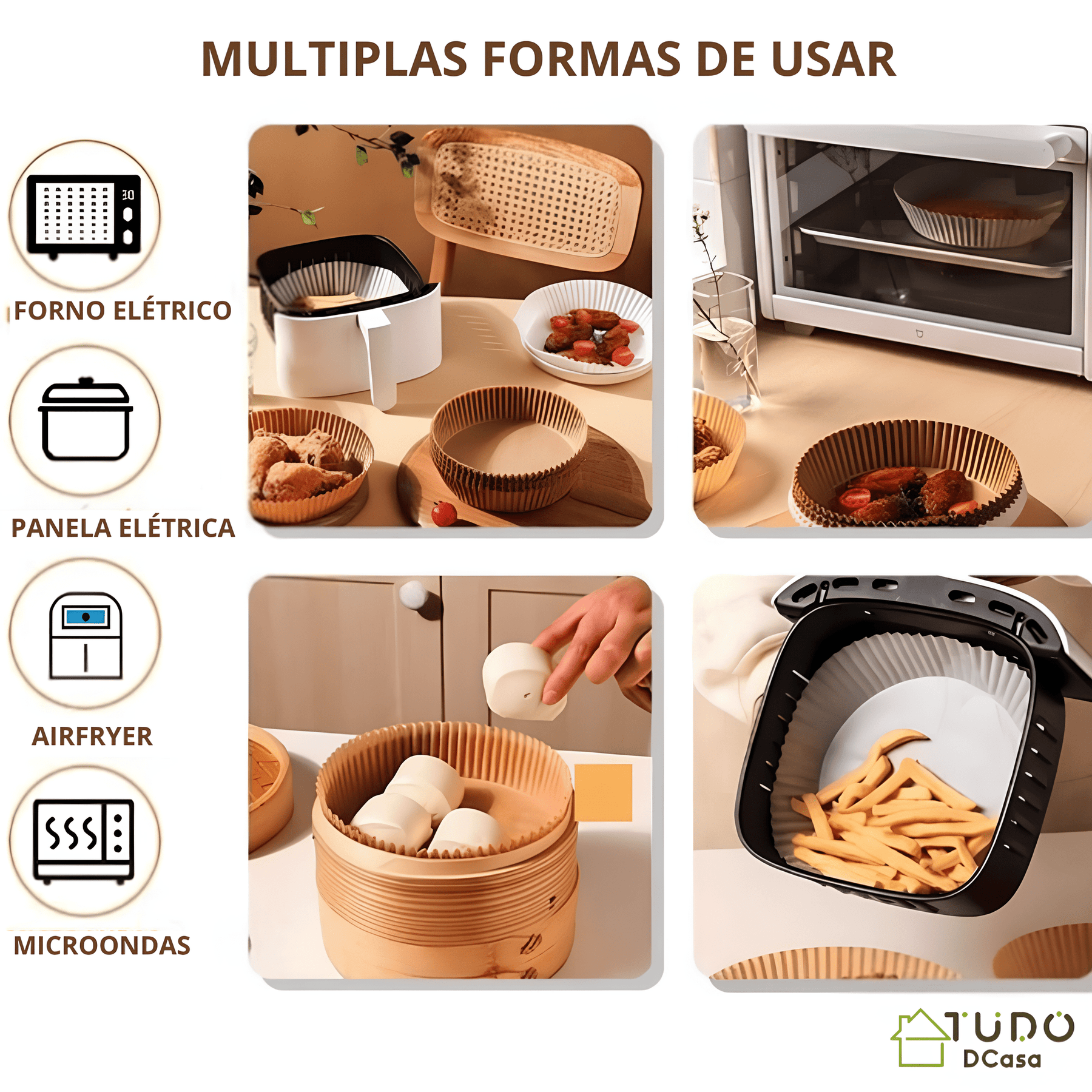 Formas de Papel Antiaderente  Descartável para AirFryer 200 Unidades