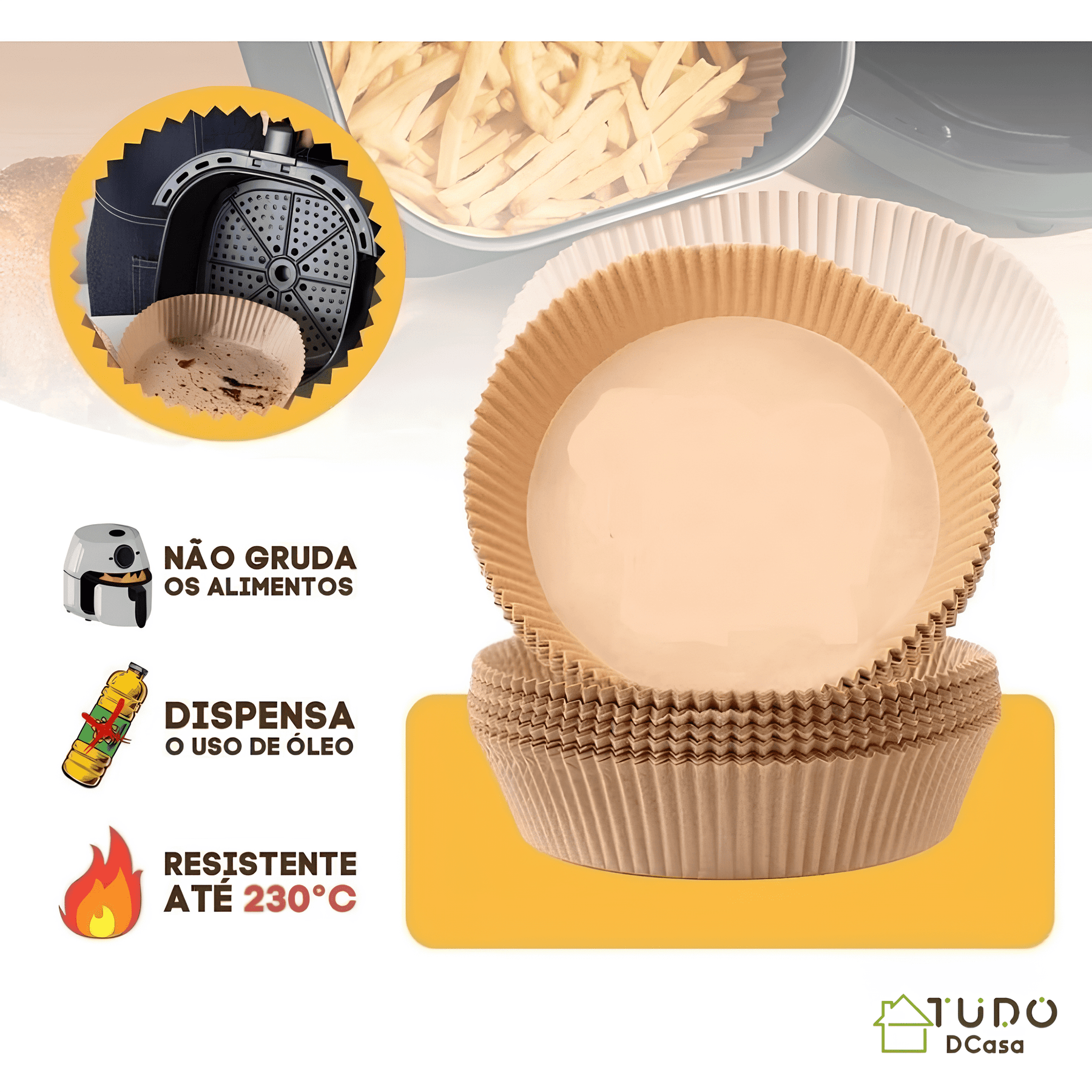 Formas de Papel Antiaderente  Descartável para AirFryer 200 Unidades