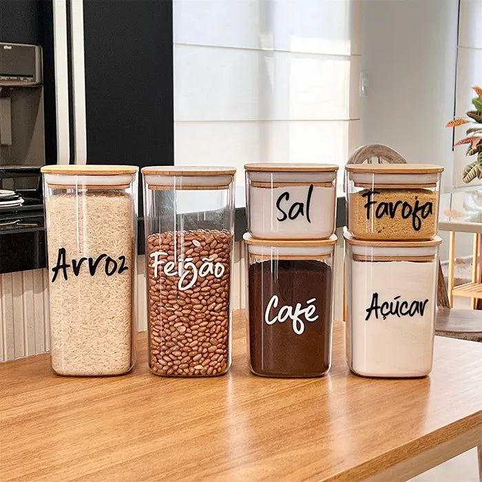 Kit 6 Potes Personalizados Herméticos Seal Especial Bambu