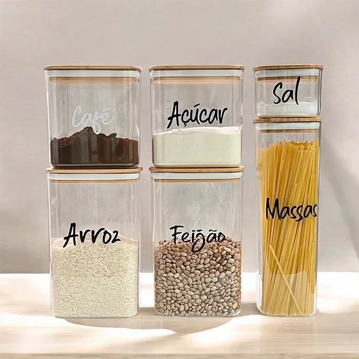 Kit 6 Potes Personalizados Herméticos Seal Especial Bambu
