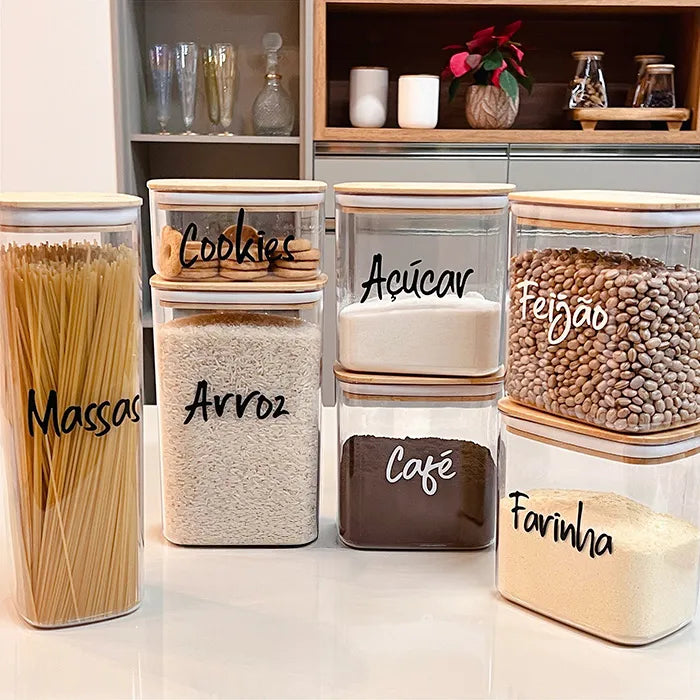 Kit 7 Potes Personalizados Herméticos Seal Especial Bambu