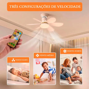 Kit com 2 Ventiladores De Teto Com Lâmpada Led E Controle Remoto